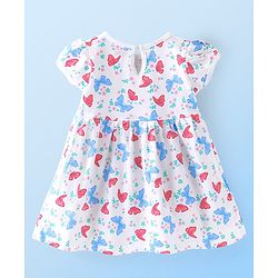 Babyhug Single Jersey Half Sleeves Frock with Bloomer Floral & Butterfly Print - White