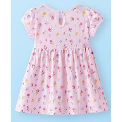 Babyhug Single Jersey Knit Half Sleeves Frock & Bloomer With Squirrel & Floral Print - Pink