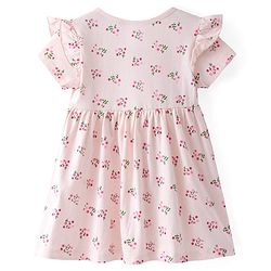 Babyhug Single Jersey Knit Half Sleeves with Frill Detailing Frock with Bloomer Floral Print - Pink