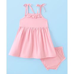 Babyhug Single Jersey Knit Sleeveless Frock with Bloomer - Pink