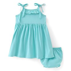 Babyhug Cotton Knit Sleeveless Solid Color Frock with Bloomer - Blue