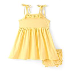Babyhug Single Jersey Knit Sleeveless Frock with Bloomer Frill Detailing Solid Colour - Yellow