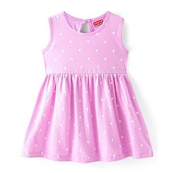 Babyhug Single Jersey Knit Sleeveless Frock Heart Print - Lilac