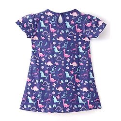 Babyhug Cotton Knit Half Sleeves  Frock Dino Print - Navy Blue