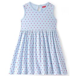 Babyhug 100% Cotton Single Jersey Knit Sleeveless Frock Heart Print - Blue