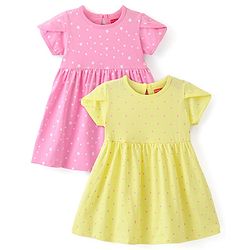 Babyhug Single Jersey Knit Half Sleeves Frocks with Polka Dots & Star Print Pack of 2 - Multicolour