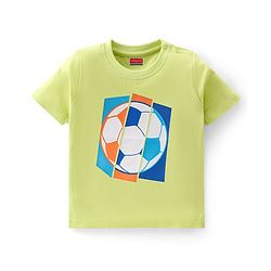 Babyhug 100% Cotton Knit Half Sleeves T-Shirt Soccer Ball Graphics - Lime Green