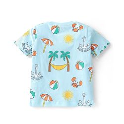 Babyhug Cotton Knit Half Sleeves T-Shirt Beach Print - Light Blue