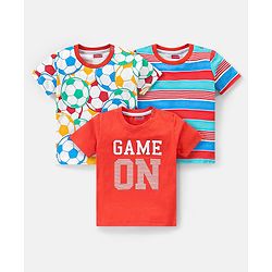 Babyhug 100% Cotton Knit Half Sleeves T-Shirts Football Print Pack of 3 - Multicolor