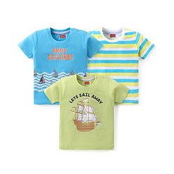 Babyhug Cotton Knit Half Sleeves T-Shirt with Boat  Graphics Pack of 3 - Multicolour