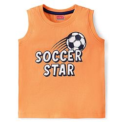 Babyhug Cotton Knit Sleeveless Soccer Graphics T-Shirt - Orange
