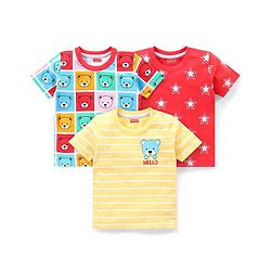 Babyhug Cotton Half Sleeves T-Shirt With Bear & Stars Graphics Pack of 3 - Multicolor
