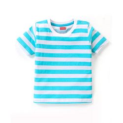 Babyhug Cotton Half Sleeves Striped T-Shirts With Dino Graphics Pack of 3 - Red Navy & Light Blue