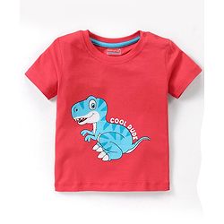 Babyhug Cotton Half Sleeves Striped T-Shirts With Dino Graphics Pack of 3 - Red Navy & Light Blue