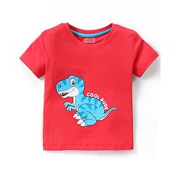 Babyhug Cotton Half Sleeves Striped T-Shirts With Dino Graphics Pack of 3 - Red Navy & Light Blue