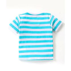 Babyhug Cotton Half Sleeves Striped T-Shirts With Dino Graphics Pack of 3 - Red Navy & Light Blue