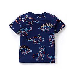 Babyhug Cotton Half Sleeves Striped T-Shirts With Dino Graphics Pack of 3 - Red Navy & Light Blue