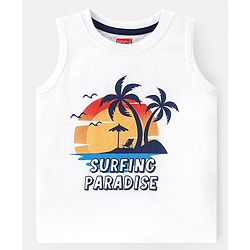 Babyhug 100% Cotton Knit Sleeveless T-Shirt With Striped & Tropical Graphics Pack Of 3 - Green Blue & White