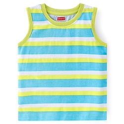Babyhug 100% Cotton Knit Sleeveless T-Shirt With Striped & Tropical Graphics Pack Of 3 - Green Blue & White