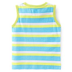 Babyhug 100% Cotton Knit Sleeveless T-Shirt With Striped & Tropical Graphics Pack Of 3 - Green Blue & White