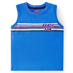 Babyhug 100% Cotton Knit Sleeveless T-Shirt With Striped & Tropical Graphics Pack Of 3 - Green Blue & White