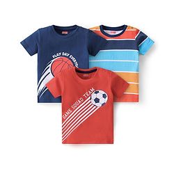 Babyhug Cotton Half Sleeves T-Shirt With Sports Graphics Pack of 3 - Multicolor