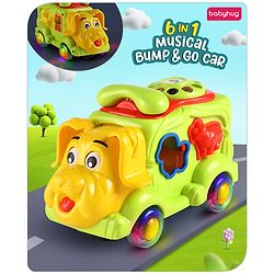Babyhug 6 in 1 Puppy Musical Bump & Go Car with moving Ear & Eyes| Lights & Music| Dial Phone |Animal Shape Sorter For Toddlers and Kids| BIS Certified| Storage| Time Telling| Cause & Effect - Yellow