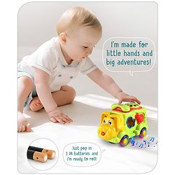 Babyhug 6 in 1 Puppy Musical Bump & Go Car with moving Ear & Eyes| Lights & Music| Dial Phone |Animal Shape Sorter For Toddlers and Kids| BIS Certified| Storage| Time Telling| Cause & Effect - Yellow