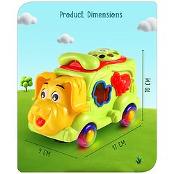 Babyhug 6 in 1 Puppy Musical Bump & Go Car with moving Ear & Eyes| Lights & Music| Dial Phone |Animal Shape Sorter For Toddlers and Kids| BIS Certified| Storage| Time Telling| Cause & Effect - Yellow