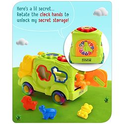 Babyhug 6 in 1 Puppy Musical Bump & Go Car with moving Ear & Eyes| Lights & Music| Dial Phone |Animal Shape Sorter For Toddlers and Kids| BIS Certified| Storage| Time Telling| Cause & Effect - Yellow