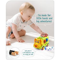 Babyhug 6 in 1 Puppy Musical Bump & Go Car with moving Ear & Eyes| Lights & Music| Dial Phone |Animal Shape Sorter For Toddlers and Kids| BIS Certified| Storage| Time Telling| Cause & Effect - Yellow