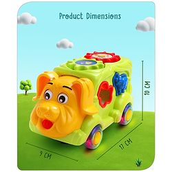 Babyhug 6 in 1 Puppy Musical Bump & Go Car with moving Ear & Eyes| Lights & Music| Dial Phone |Animal Shape Sorter For Toddlers and Kids| BIS Certified| Storage| Time Telling| Cause & Effect - Yellow