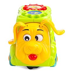 Babyhug 6 in 1 Puppy Musical Bump & Go Car with moving Ear & Eyes| Lights & Music| Dial Phone |Animal Shape Sorter For Toddlers and Kids| BIS Certified| Storage| Time Telling| Cause & Effect - Yellow