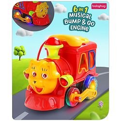 Babyhug 6 in 1 Puppy Musical Bump & Go Car with moving Ear & Eyes| Lights & Music| Dial Phone |Animal Shape Sorter For Toddlers and Kids| BIS Certified| Storage| Time Telling| Cause & Effect - Yellow