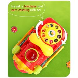 Babyhug 6 in 1 Puppy Musical Bump & Go Car with moving Ear & Eyes| Lights & Music| Dial Phone |Animal Shape Sorter For Toddlers and Kids| BIS Certified| Storage| Time Telling| Cause & Effect - Yellow