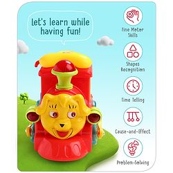 Babyhug 6 in 1 Puppy Musical Bump & Go Car with moving Ear & Eyes| Lights & Music| Dial Phone |Animal Shape Sorter For Toddlers and Kids| BIS Certified| Storage| Time Telling| Cause & Effect - Yellow