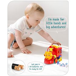 Babyhug 6 in 1 Puppy Musical Bump & Go Car with moving Ear & Eyes| Lights & Music| Dial Phone |Animal Shape Sorter For Toddlers and Kids| BIS Certified| Storage| Time Telling| Cause & Effect - Yellow