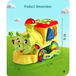 Babyhug 6 in 1 Teddy Shaped Bump & Go Loco Engine with Gears & Shape Sorter For Toddlers and Kids|BIS Aprroved| Moving Eye & Tongue| Light & Music| Numbers & Alphabets| Storage| Time Telling- Yellow