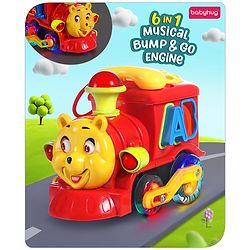 Babyhug 6 in 1 Teddy Shaped Bump & Go Loco Engine with Gears & Shape Sorter For Toddlers and Kids|BIS Aprroved| Moving Eye & Tongue| Light & Music| Numbers & Alphabets| Storage| Time Telling- Yellow