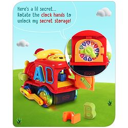 Babyhug 6 in 1 Teddy Shaped Bump & Go Loco Engine with Gears & Shape Sorter For Toddlers and Kids|BIS Aprroved| Moving Eye & Tongue| Light & Music| Numbers & Alphabets| Storage| Time Telling- Yellow