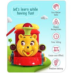 Babyhug 6 in 1 Teddy Shaped Bump & Go Loco Engine with Gears & Shape Sorter For Toddlers and Kids|BIS Aprroved| Moving Eye & Tongue| Light & Music| Numbers & Alphabets| Storage| Time Telling- Yellow