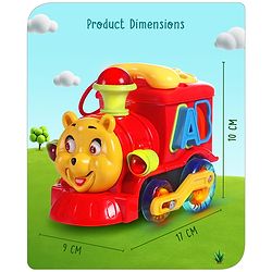 Babyhug 6 in 1 Teddy Shaped Bump & Go Loco Engine with Gears & Shape Sorter For Toddlers and Kids|BIS Aprroved| Moving Eye & Tongue| Light & Music| Numbers & Alphabets| Storage| Time Telling- Yellow