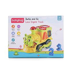 Babyhug 6 in 1 Teddy Shaped Bump & Go Loco Engine with Gears & Shape Sorter For Toddlers and Kids|BIS Aprroved| Moving Eye & Tongue| Light & Music| Numbers & Alphabets| Storage| Time Telling- Yellow