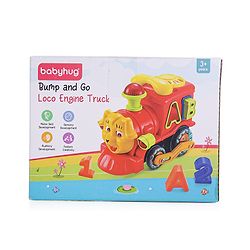 Babyhug 6 in 1 Teddy Shaped Bump & Go Loco Engine with Gears & Shape Sorter For Toddlers and Kids|BIS Aprroved| Moving Eye & Tongue| Light & Music| Numbers & Alphabets| Storage| Time Telling- Yellow