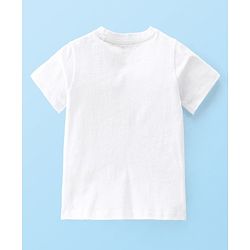 Babyhug 100% Cotton Knit Dungaree & Half Sleeves T-Shirt Set With Text & Tropical Print - Blue & White