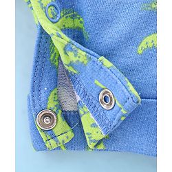 Babyhug 100% Cotton Knit Dungaree & Half Sleeves T-Shirt Set With Text & Tropical Print - Blue & White