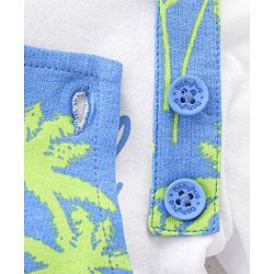 Babyhug 100% Cotton Knit Dungaree & Half Sleeves T-Shirt Set With Text & Tropical Print - Blue & White