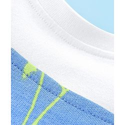 Babyhug 100% Cotton Knit Dungaree & Half Sleeves T-Shirt Set With Text & Tropical Print - Blue & White