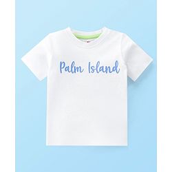 Babyhug 100% Cotton Knit Dungaree & Half Sleeves T-Shirt Set With Text & Tropical Print - Blue & White