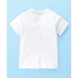 Babyhug 100% Cotton Knit Dungaree & Half Sleeves T-Shirt Set With Text & Tropical Print - Blue & White